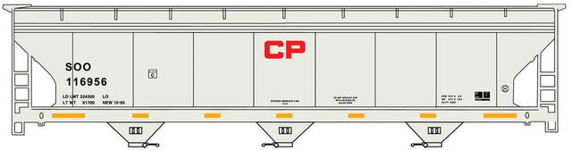ACF 47' 3-Bay Center-Flow Covered Hopper - Kit -- Canadian Pacific SOO #116956 (gray, red CP, yellow conspicuity marks)