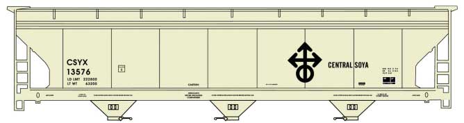 ACF 47' 3-Bay Center-Flow Covered Hopper - Kit -- Central Soya CSYX #13576 (ivory, black)