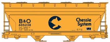 ACF 2-Bay Covered Hopper - Kit -- Chessie System B&O #605238 (1980s; yellow, blue)