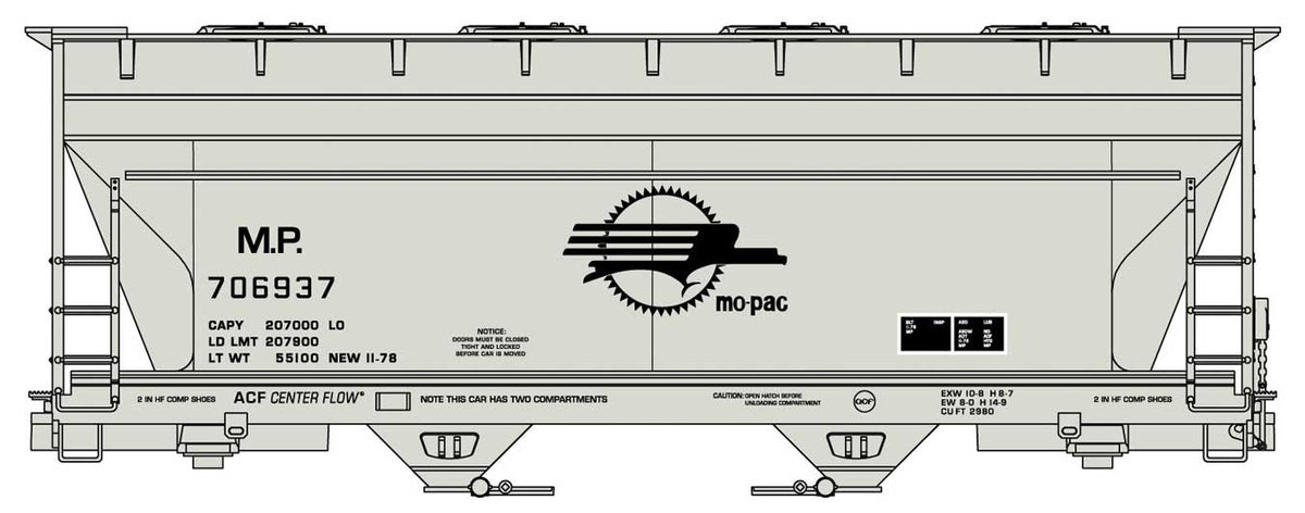 ACF 2-Bay Covered Hopper - Kit -- Missouri Pacific #706937 (gray, black; Screaming Eagle Logo)