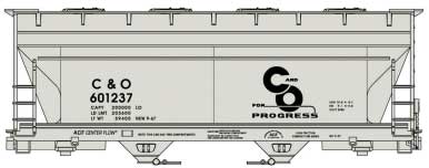ACF 2-Bay Covered Hopper - Kit -- Chesapeake & Ohio #601237 (gray, black, Progress Logo)