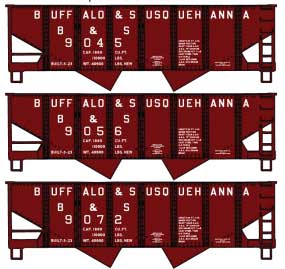 USRA 55-Ton 2-Bay Hopper 3-Pack - Kit -- Buffalo & Susquehanna 9045, 9056, 9072 (Boxcar Red)