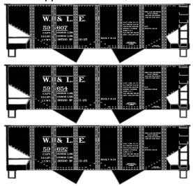 USRA 55-Ton 2-Bay Hopper 3-Pack - Kit -- Wheeling & Lake Erie #59607, 59654, 59692 (black)