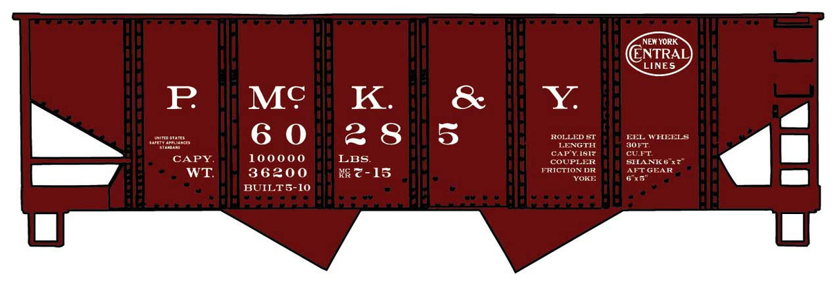 USRA 55-Ton 2-Bay Hopper - Kit -- Pittsburgh, McKeesport & Youghiogheny 60285 (Boxcar Red, NYC Lines Logo)