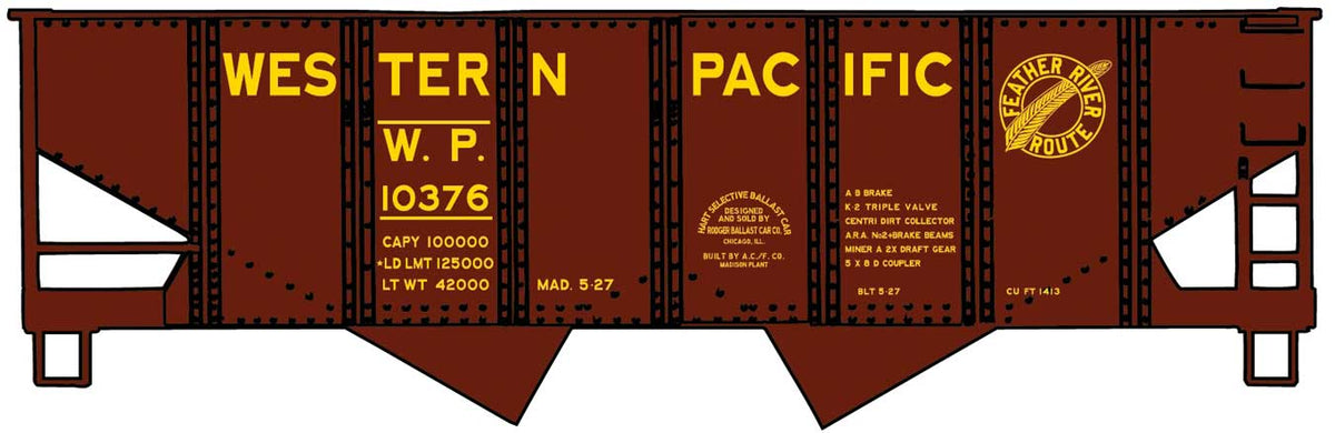 USRA 55-Ton 2-Bay Hopper - Kit -- Western Pacific 10376 (Boxcar Red, yellow, Small Feather Logo)