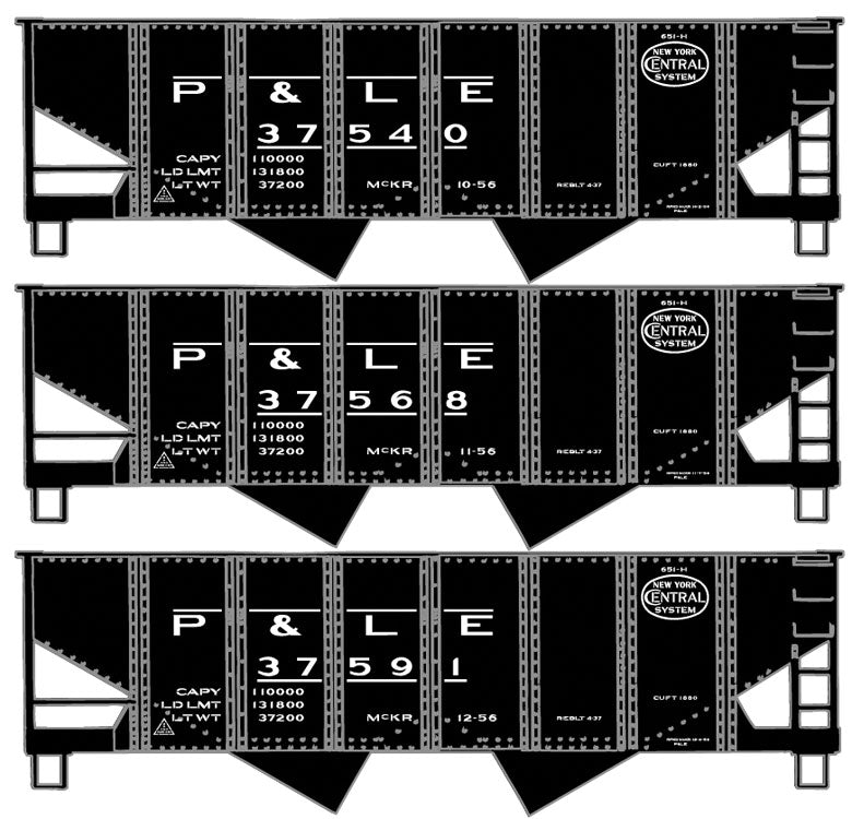 USRA 55-Ton 2-Bay Open Hopper 3-Pack - Kit -- Pittsburgh & Lake Erie (black, NYC System Logo)