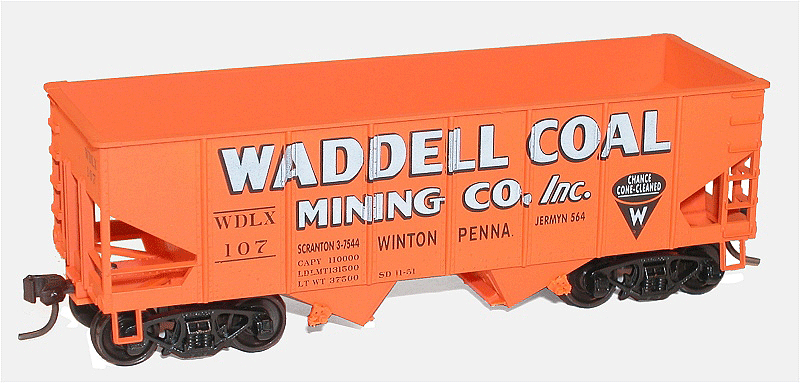 USRA 55-Ton 2-Bay Open Hopper - Kit -- Waddell Coal WDLX #107 (orange, white, black)-1