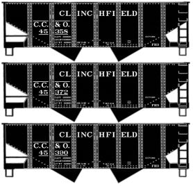 USRA 55-Ton 2-Bay Open Hopper 3-Pack - Kit -- Clinchfield CC&O #45358, 45372, 45390 (black)