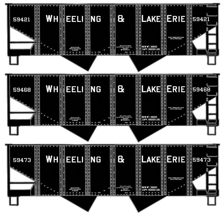 USRA 55-Ton 2-Bay Open Hopper 3-Pack - Kit -- Wheeling & Lake Erie 59421, 59468, 59473 (black)