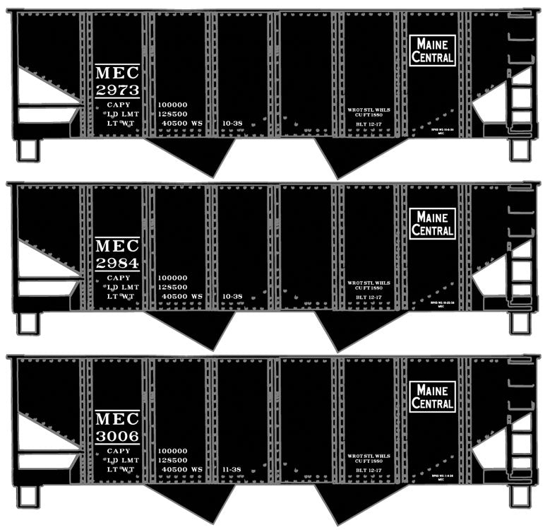 USRA 55-Ton 2-Bay Open Hopper 3-Pack - Kit -- Maine Central 2973, 2984, 3006 (black, Rectangular Logo)