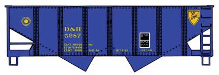 USRA 55-Ton 2-Bay Open Hopper - Kit -- Delaware & Hudson #5987 (blue, yellow, Script Logo)