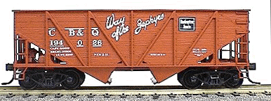 55-Ton Wood Side Twin Hopper -- Chicago, Burlington & Quincy (Oxide)