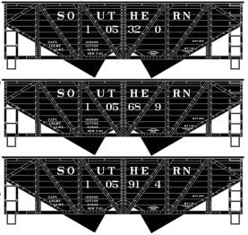 55-Ton Wood-Side 2-Bay Hopper 3-Pack - Kit -- Southern Railway #105320, 105689, 105914 (black)