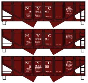 55-Ton Panel-Side 2-Bay Hopper 3-Pack - Kit -- New York Central 850267, 850231, 850293 (Boxcar Red, System Logo)