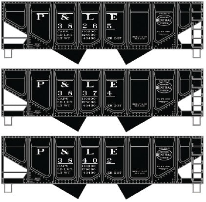 55-Ton Panel-Side 2-Bay Hopper 3-Pack - Kit -- Pittsburgh & Lake Erie #38265, 38374, 38402 (black, NYC System Logo)