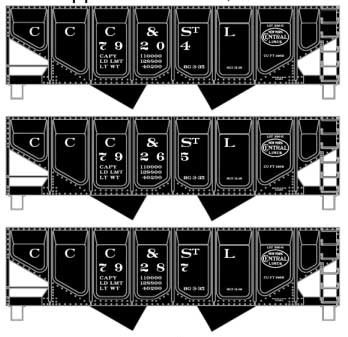 55-Ton Panel-Side 2-Bay Hopper 3-Pack - Kit -- Big Four CCC&StL 79204, 79265, 79287 (black, NYC System Logo)