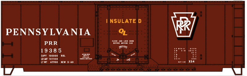 AAR 40' Insulated Plug-Door Boxcar - Kit -- Pennsylvania Railroad #19385 (Tuscan, Shadow Keystone)