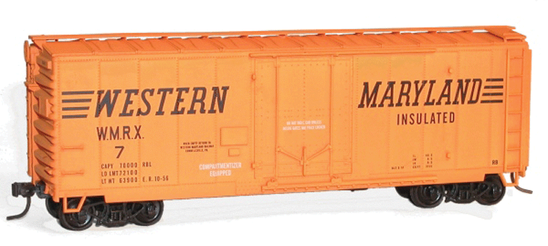AAR 40' Plug-Door Boxcar - Kit -- Western Maryland WMRX #7 (orange, black, Speed Lettering)-1