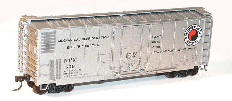 AAR 40' Plug-Door Boxcar - Kit -- Northern Pacific NPM #509 (silver; North Coast Slogan, Mech. Reefer Markings