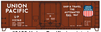 AAR 40' Insulated Plug-Door Boxcar - Kit -- Union Pacific #112360 (Boxcar Red, Ship & Travel Automated Slogan, Large Shi