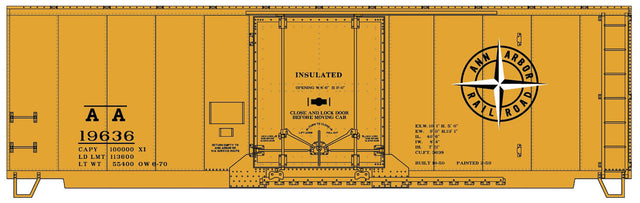 AAR 40' Insulated Plug-Door Boxcar - Kit -- Ann Arbor 19636 (yellow, black, Compass Logo)