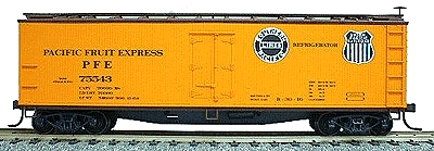 40' Wood Reefer 3-Pack -- Pacific Fruit Express (orange, Mineral Red roof & ends, b&w UP & SP heralds)