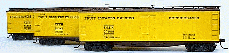 40' Wood Reefer Assortment -- Fruit Growers Express (Mineral Red, yellow sides, black graphics)