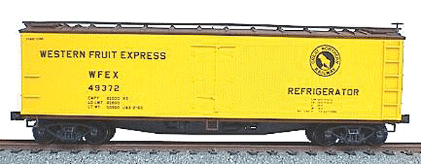40' Wood Reefer 3-Pack -- Western Fruit Express (Mineral Red roof & ends, yellow sides, black graphics