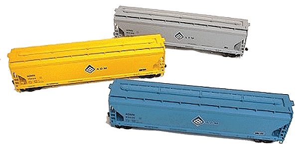 3-Bay Grain Hopper 3-Pack -- ADM (yellow, blue, gray w/classic ADM logo)