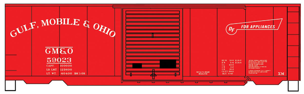 40' PS-1 Steel Boxcar - Kit -- Gulf, Mobile & Ohio #59063 (red, DF Appliances Marking)