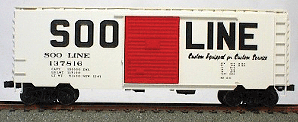 40' PS-1 Steel Boxcar - Kit (Plastic) -- Soo Line (white w/red doors & black graphics)