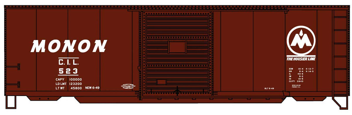 40' PS-1 Steel Boxcar - Kit -- Monon CIL #523 (Boxcar Red, white, Hoosier Line circle Logo)