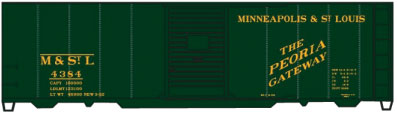 AAR 40' Single-Door Steel Boxcar - Kit -- Minneapolis & St, Louis #4384 (green, yellow, Peoria Gateway Slogan)