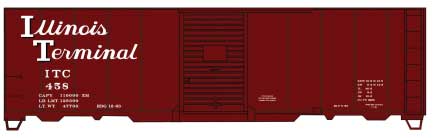 AAR 40' Single-Door Steel Boxcar - Kit -- Illinois Terminal #458 (Boxcar Red, white, Script Lettering)