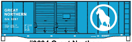 AAR 40' Double-Door Boxcar - Kit -- Great Northern #3267 (Big Sky Blue, white; Large Silhouette Rocky Logo)-1