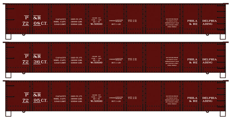 AAR 41' Steel Gondola 3-Pack - Kit -- Philadelphia & Reading 7208, 7236, 7295 (Boxcar Red)