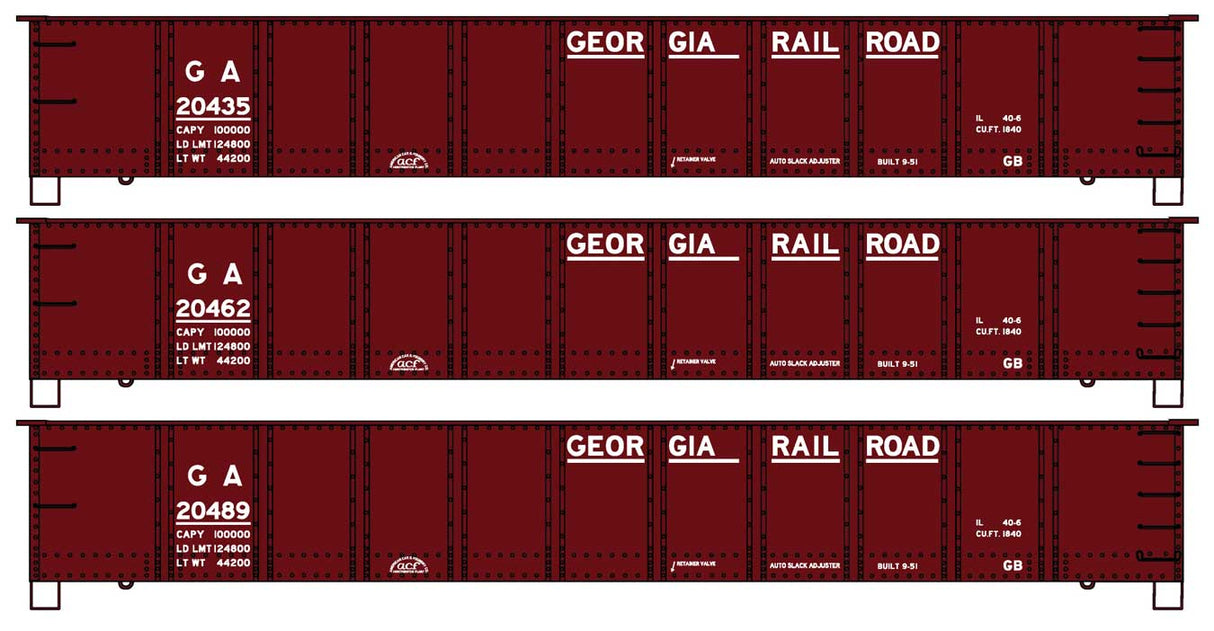 AAR 41' Steel Gondola 3-Pack - Kit -- Georgia Railroad #20435, 20462, 20489 (Boxcar Red)