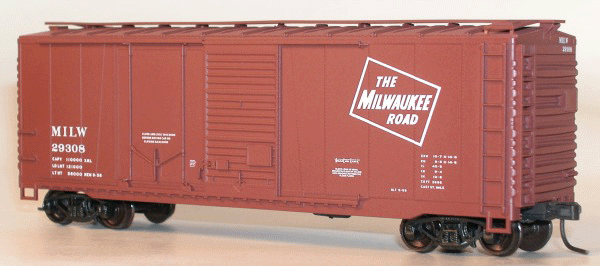 40' Combination Door Steel Boxcar - Kit (Plastic) -- Milwaukee Road (Mineral Red, white)