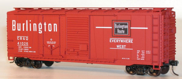 40' Combination Door Steel Boxcar - Kit (Plastic) -- Chicago, Burlington & Quincy (Chinese Red)