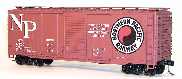 40' Combination Door Steel Boxcar - Kit (Plastic) -- Northern Pacific (Mineral Red w/Monad)