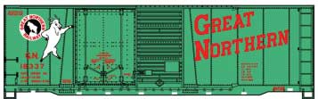 40' Combination Door Steel Boxcar - Kit -- Great Northern 18337 (Jade Green, red, Standing Rocky Logo)