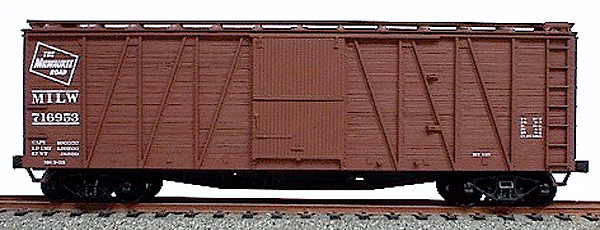 40' Single-Sheathed Wood Boxcar w/Wood Doors & Wood Ends - Kit -- Milwaukee Road (Oxide)