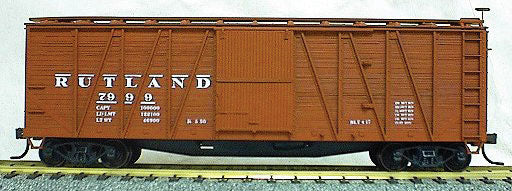 40' Wood 8-Panel Outside-Braced Boxcar w/Wood Doors & Ends - Kit -- Rutland #7985 (Boxcar Red)