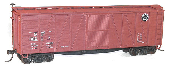 40' Wood 8-Panel Outside-Braced Boxcar w/Wood Doors & Ends - Kit -- Southern Pacific #30217 (Boxcar Red, Lines Logo)