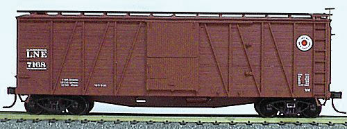 40' Wood 8-Panel Outside-Braced Boxcar w/Wood Doors & Steel Ends - Kit -- Lehigh & New England #2053 (Boxcar Red, Small Fried Egg Logo)
