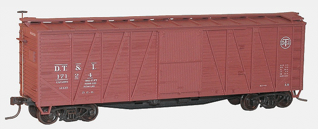 40' Single-Sheathed Wood Boxcar w/Wood Doors & Steel Ends - Kit -- Detroit, Toledo & Ironton #17124 (Boxcar Red, Small Round DT&I Logo)-1