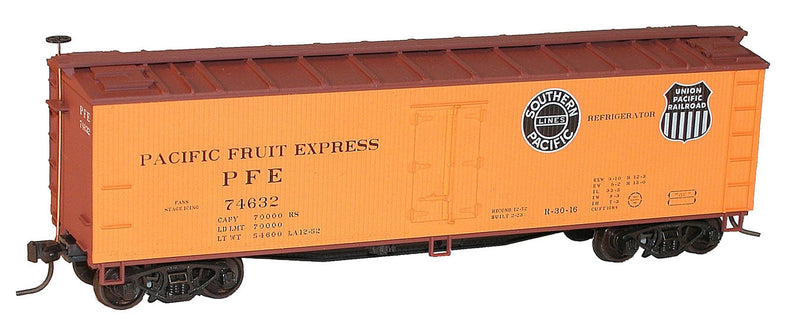 40' Wood Reefer - Kit -- Pacific Fruit Express (orange, Boxcar Red; black & white UP & SP Logos)