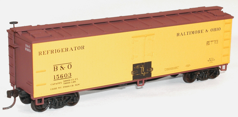40' Wood Reefer - Kit -- Baltimore & Ohio #15603 (yellow, Boxcar Red)