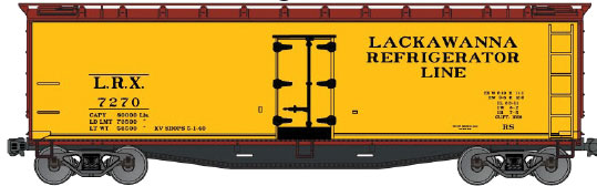 40' Wood Reefer - Kit -- Lackawanna Refrigerator Line LRX (Boxcar Red, yellow)