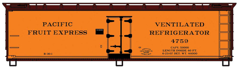 Early 40' Wood Reefer - Kit -- Pacific Fruit Express 4759 (orange, black, No Logo)